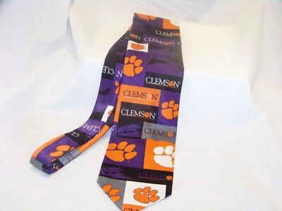 "Corbata larga Ralph Marlin Clemson Tiger and Paw púrpura y naranja 58""" Foto 1 de 4