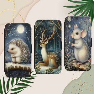 Forest Animals flip wallet phone case cover for iPhone Samsung Pixel Deer Mouse - Picture 1 of 8