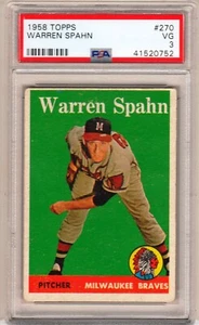 1958, TOPPS, WARREN SPAHN, CARD # 270, PSA 3 - Imagen 1 de 1
