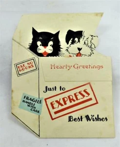VINTAGE unusual BEST WISHES CARD - DOGS pets antique - Picture 1 of 4