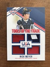 Nick Meyer 2018 USA Baseball Stars Stripes Tools Trade Quad Jersey #15 3/25