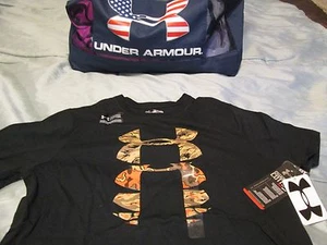 BRAND NEW Boys UNDER ARMOUR Blk w/ Camo Dripping UA Logo YXL 18-20 FREE SHIP - Picture 1 of 7