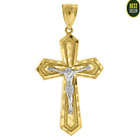 10K 2 Tone Gold Crucifix Cross Jesus Religious Charm Pendant For Necklace Chain