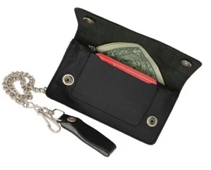 Black Calfskin Leather Men's Vintage Chain Long Wallet Biker Trucker Motorcycle  - Picture 1 of 11