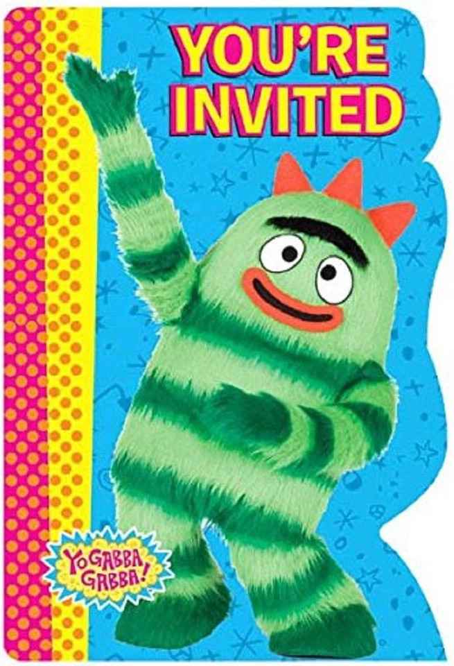 Yo Gabba Gabba! Invitaciones de fiesta de cumpleaños para niños de dibujos animados Nick Jr con sobres Foto 1 de 1