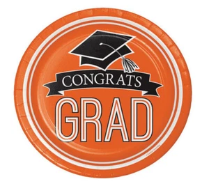 Congrats Grad ORANGE GRADUATION party cake PAPER PLATES school colors 18pcs - Picture 1 of 1