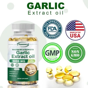 Garlic Extract Oil Capsules 5000mg - Heart Health, Lower Cholesterol Levels - Picture 1 of 13