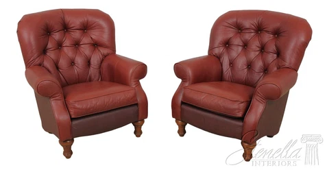 F57301EC: Pair LA-Z-BOY Tufted Leather Club Chairs Cover