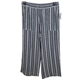 NUEVO CON ETIQUETAS GAP Mezcla de Lino Pantalones Pull On Azul Marino Rayas Playa Boho Mediano Costero - Imagen 1 de 9