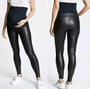 Spanx Mamma Leggings Premaman Donna 1X Nero Ecopelle Over Bump Elasticizzato - Foto 1 di 18