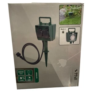2 fach Gartensteckdose mit Zeitschaltuhr Außensteckdose Strom Verteiler IP44 - Bild 1 von 2