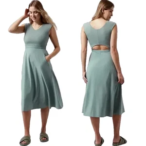 Vestido Athleta Ryder Salvia Sin Mangas Espalda Recortada Bolsillos Talla Pequeña - Imagen 1 de 10