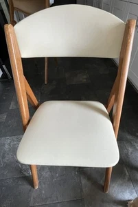 MCM Atomic Stakmore Folding Chair 1960's Well Made Walnut with White Vinyl Seat - Picture 1 of 24