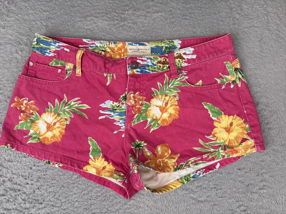 Denim & Supply Ralph Lauren Shorts Womens 32 Pink Floral Hawaiian Print Denim - Image 1 of 4