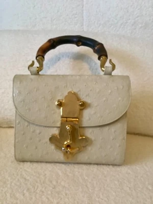 Bolso de Mano de Colección Susan Gail Cuero de Avestruz con Mango de Bambú ¡RARO! Foto 1 de 4