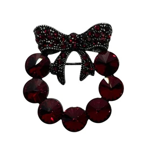 Weihnachts Brosche roter Kreis mit roten Strass Schleife oben Pin Markasiten Optik - Bild 1 von 11