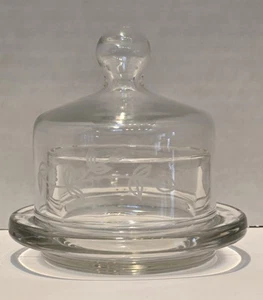 PRINCESS HOUSE Small Round Etched Glass Covered Butter Jam Dish Heritage Cute! - Picture 1 of 8
