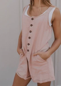 Wishlist Apparel weicher rosa Twill Shorts Cargo Strampler Pullover - Bild 1 von 6
