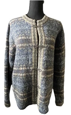 Cárdigan Suéter Newton Trading Co Vintage Lana Nórdica Azul Gancho Ojo Talla A L Foto 1 de 4