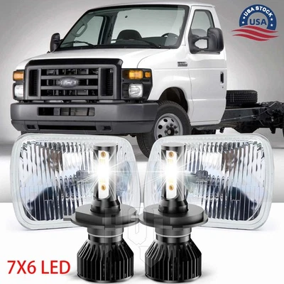 2PCS 100W 7x6" 5x7" LED Headlights HI-Lo fit FOR Ford E-350 Super Duty 1999-2017 - Image 1 of 4