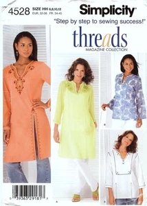Simplicity 4528 0556 Threads Tunic Top, Kurta, Kameez Pattern Size 6 -12 Uncut - Picture 1 of 4