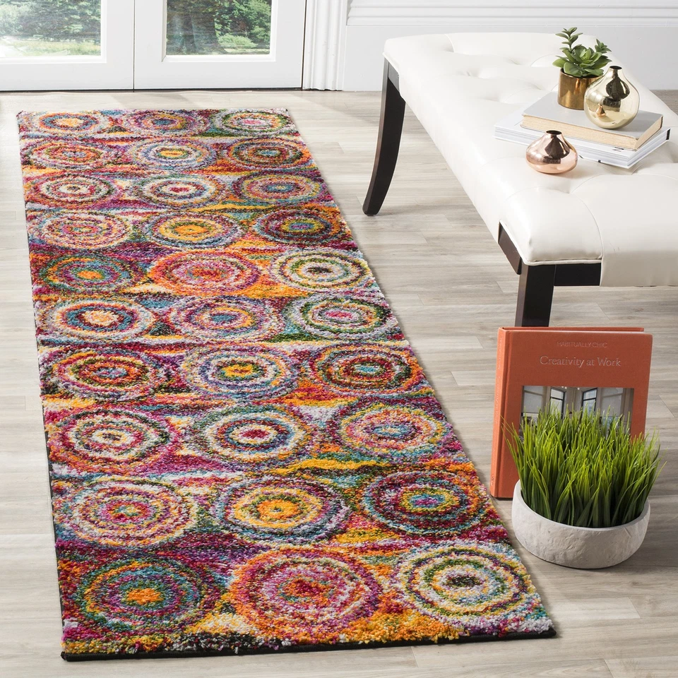Fiesta Shag Collection Runner Rug - 2'3" x 8', Multi, Modern Circles Abstract... - Image 1 of 4