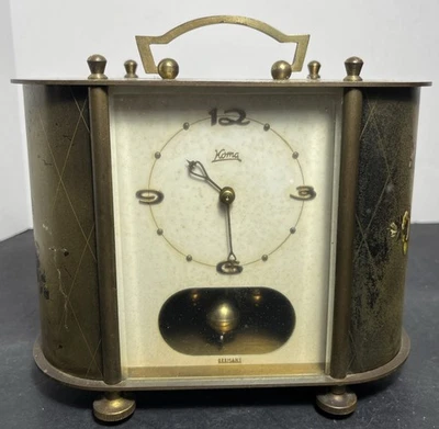 Koma Germany Gold Brass Clock With Flowers Oval 7x6x4" Small Untested As Is READ - Image 1 of 4