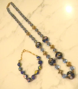 Lotto collana e bracciale Millifiori vetro veneziano torta nuziale blu vintage - Foto 1 di 5