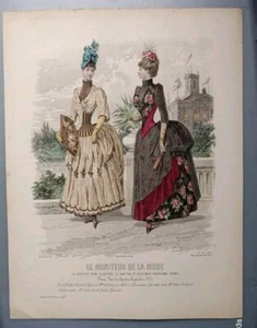 French Fashion Print ”Le Moniteur DE LA Mode" 1895 original hand colored, Signed - Picture 1 of 2
