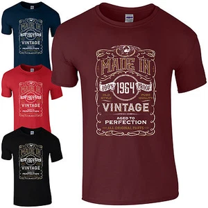 Made in 1964 T-Shirt Born 61st Year Birthday Age Present Vintage Funny Mens Gift - Picture 1 of 8