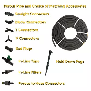 Porous Soaker Hose Pipe Leaky Pipe Connectors Pegs Accessories Watering Kit Set - Picture 1 of 40