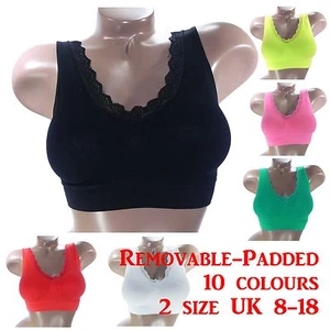 Womens Ladies Seamless R Ahh Bra Lace Trime Removable Pad Vest Sports Yoga 8909 - Picture 1 of 5