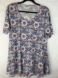 Lularoe Perfect T Top Large Tunic Shirt Tee Blue Red Floral Patriotic Colors CB1 - Picture 1 of 4