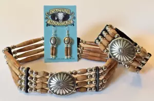 Set girocollo, bracciale, orecchini in osso macchiato di tè 4 fili Cactus Mountain Designs! - Foto 1 di 2