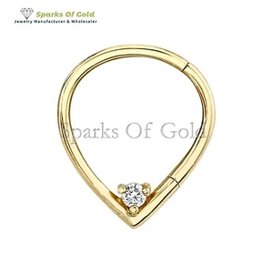 0.20 CT Natural Diamond Hoop Earrings 14k Yellow Gold Minimalist Jewelry Gift - Picture 1 of 4