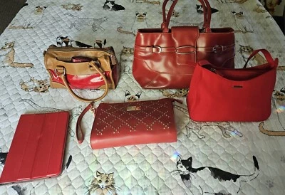 Lot Of 4 Cherry Red Shoulder Purses, & Red Tablet Case For The Kindle 8.9" - Image 1 of 4