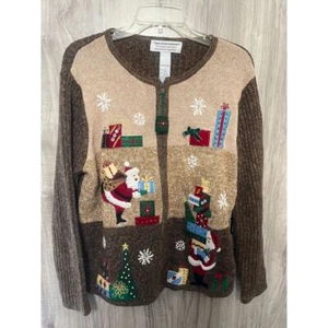 Vintage Tiara international Santa Christmas collection Knit Sweater size Large - Picture 1 of 7