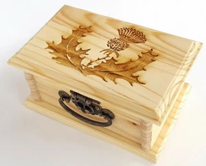 Scottish Thistle Latched Wooden Box : Free Engraved Personalization - Picture 1 of 11