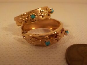 Original-vintage (Unbranded) Marked "14Kt Gold -&- Turquoise" Earrings Pair!