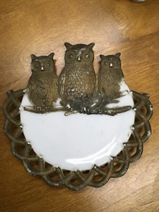 Antique Victorian Milk Glass Plate With Owls 1901 - Picture 1 of 4