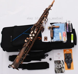 Professional TAISHAN Red Antique Soprano Saxophone Engraving Bell Sax With Case - Picture 1 of 8