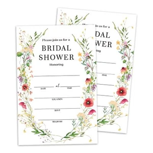 Set of 25 Bridal Shower Wildflower Invitations with Envelopes Fall Wreath Inv... - Picture 1 of 5