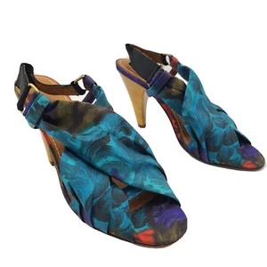 LANVIN Heels sandals Paris Ete 2010 Slingback Rare blue Fabric Sz 6.5-7 37.5 - Picture 1 of 12