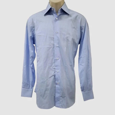 Brioni Italy Men Blue Solid Cotton Long-Sleeve Button-up Dress Shirt Size 38/15 - Image 1 of 4