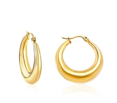 18K Gold Plated Stainless Steel Hollow Hoop Earrings - Image 1 of 3