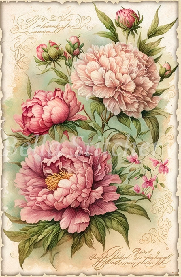 复古 Shabby Chic 粉色牡丹拼贴 #1 工艺缝纫棉织物块 — 第 1/1 张图片