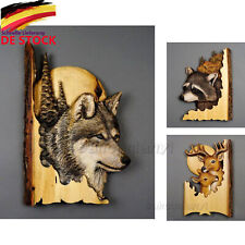 Holz Wandhänger Tierbild Elch Zimmerdeko Wanddeko Wolf Wandbild Tier Hausdeko