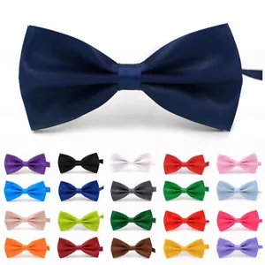 Classic Men Bowtie Classic Wedding Party Bow Tie Solid Color Adjustable Necktie - Picture 1 of 40