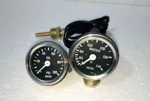 Smiths Replica 52 mm 2 1/16" Gauges Kit -Temp +Oil pressure gauge Blck Chrome - Picture 1 of 3