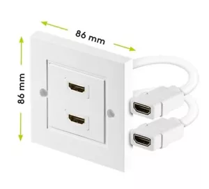 Twin White HDMI Wall Plate with Cable Full HD 1080p TV Faceplate Mount Easy Fit - Picture 1 of 6